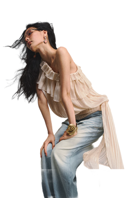 Asymmetric Ruffle Shoulder Top