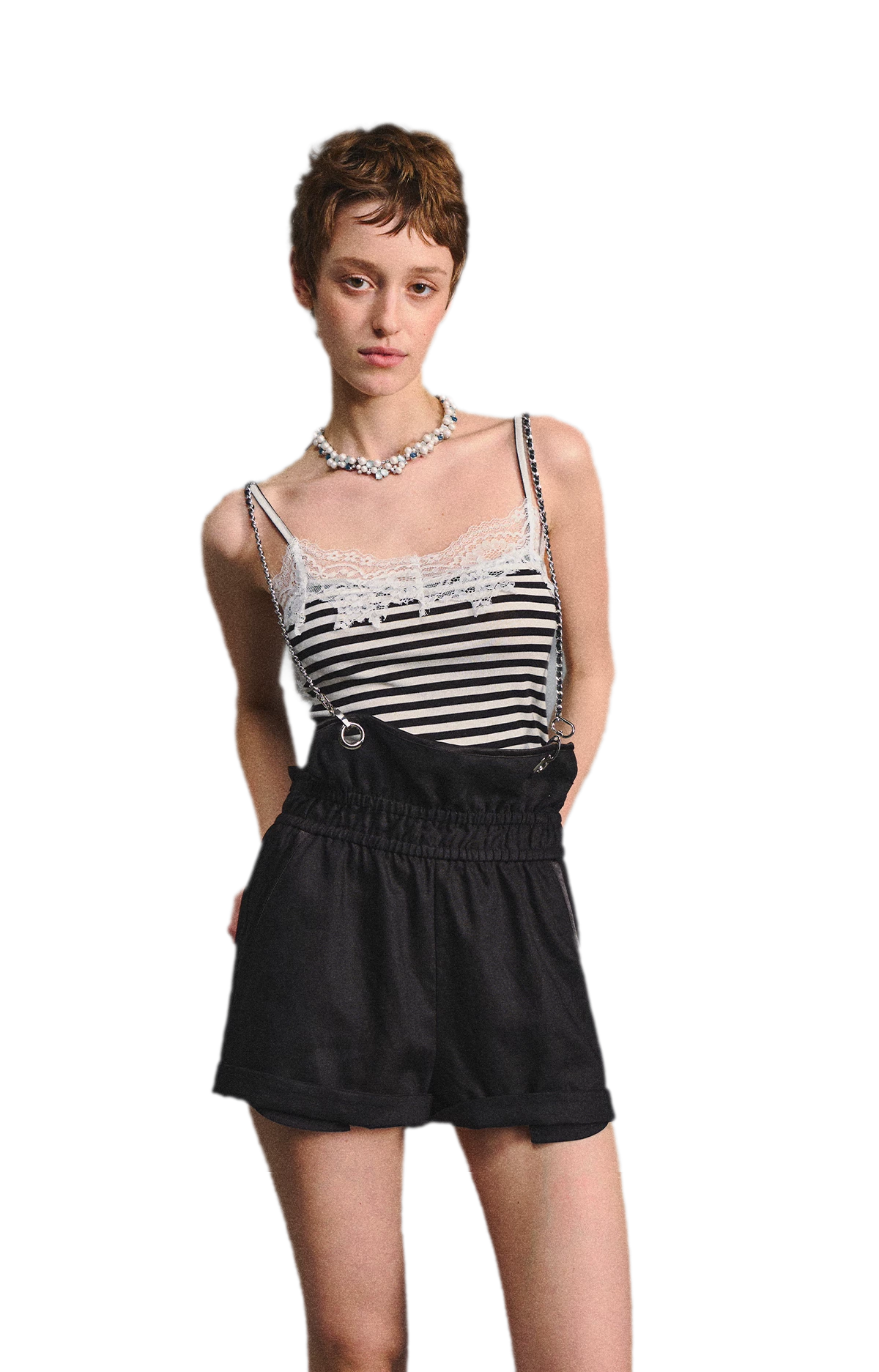 Chain Strap Suspender Shorts