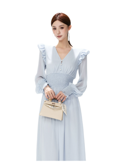 Textured Ruffle V-Neck Dress