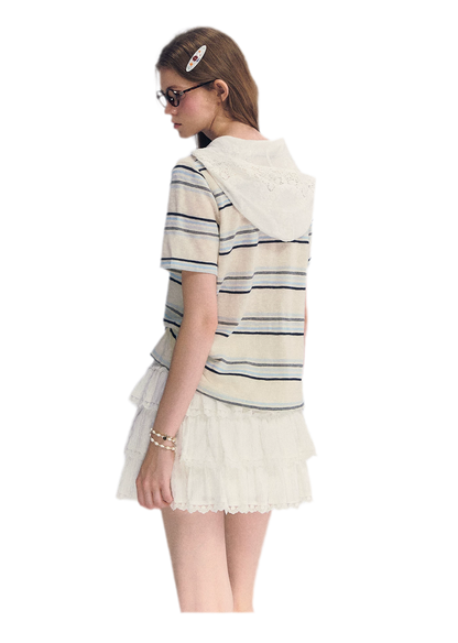Embroidered Lace Hooded Tee