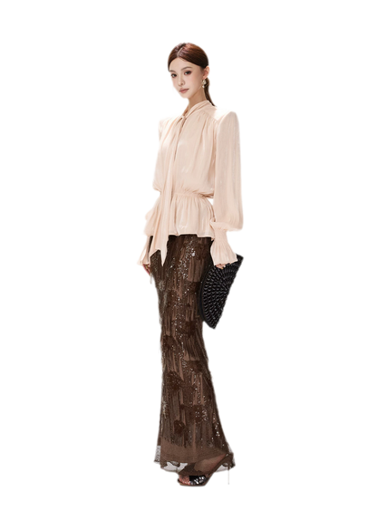 Pearlescent Tie Waist Blouse