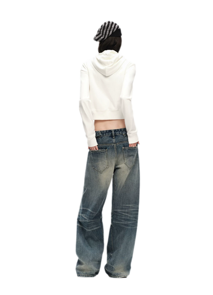 Textured Cropped Hooded Jacket