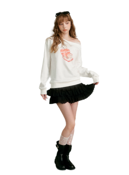 Watercolor Puppy Off-Shoulder Sweatshirt