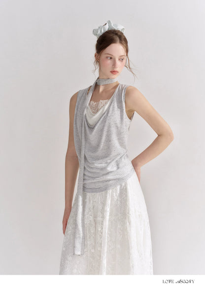 Draped Neckline Lace Patchwork Vest
