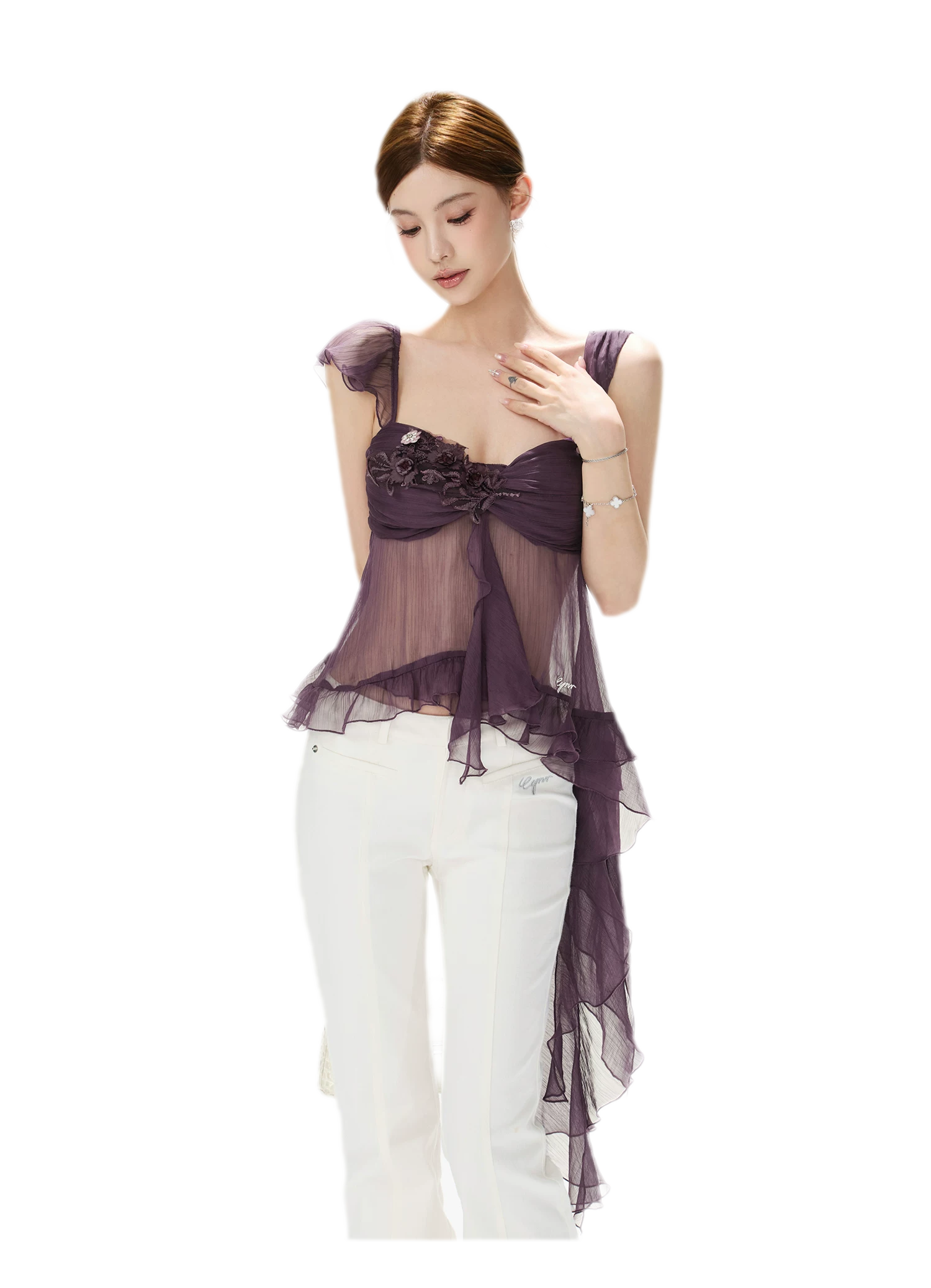 CYNR Misty Chiffon Ruffle Cami – view 8