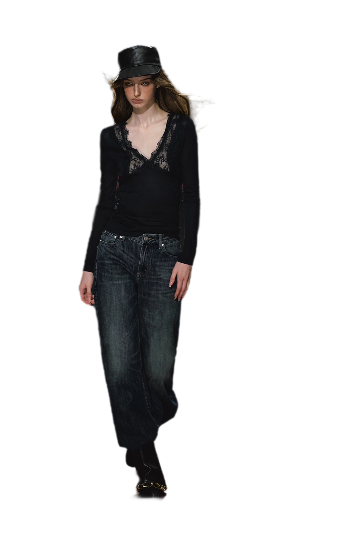 Jeans ricamati a quadri effetto lavato