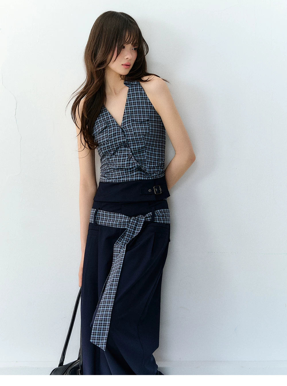 Navy Blue Plaid Two-Piece Set