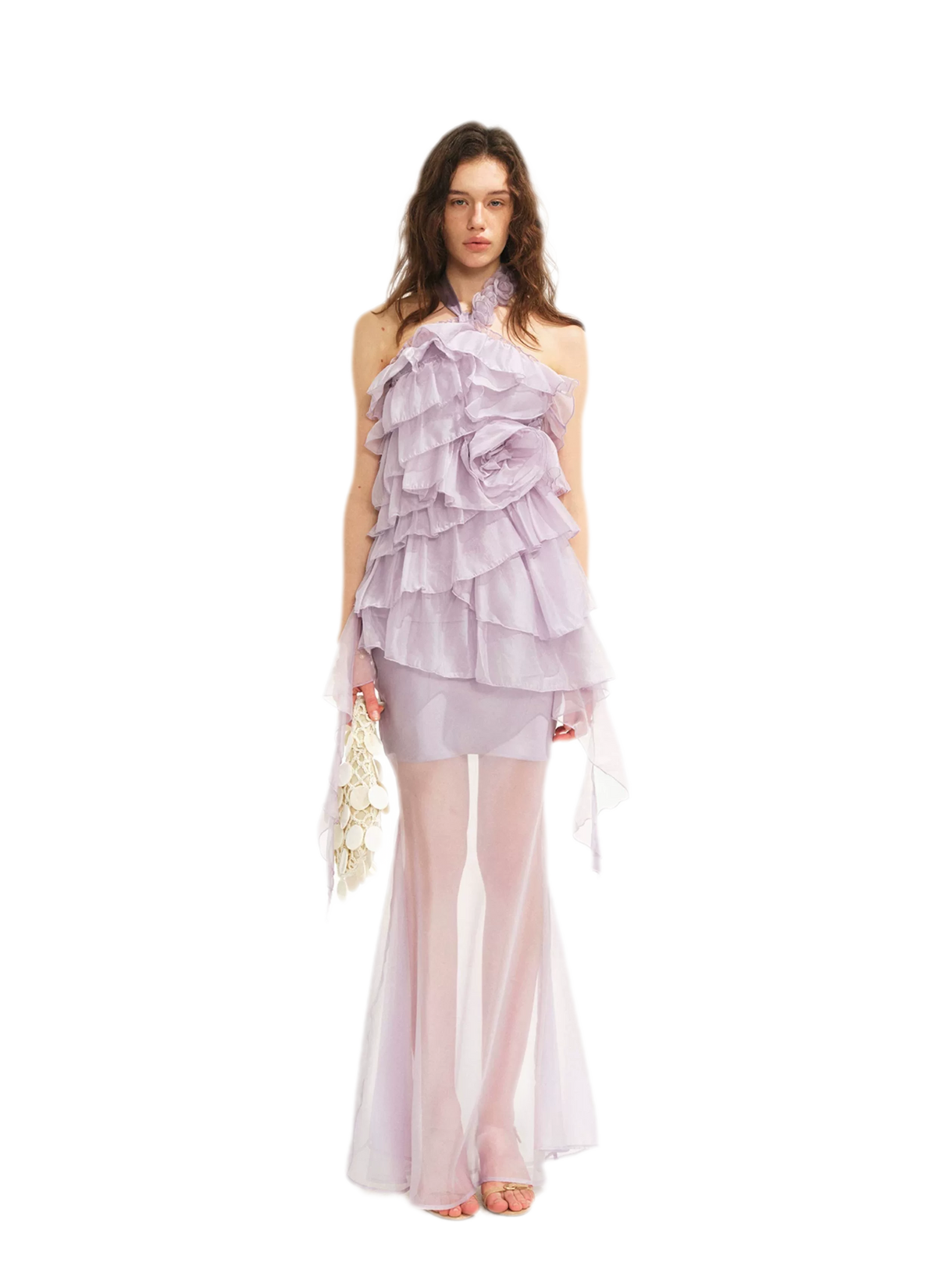 Sheer Rose Halter Fishtail Dress