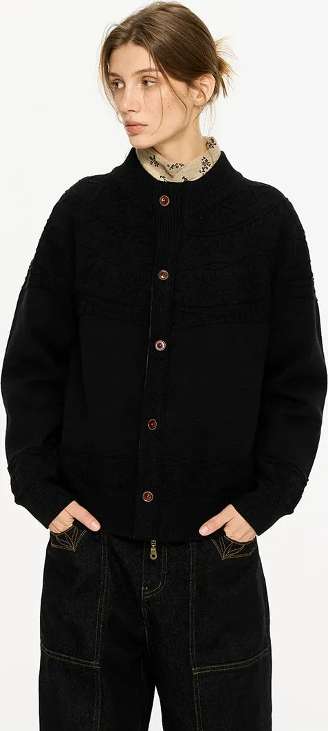 Jacquard Knit Zip Cardigan