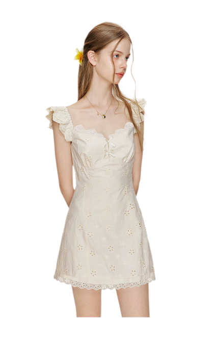 Embroidered Lace Flutter Sleeve Dress