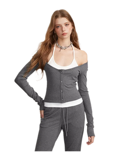 Contrast Tie Layered Pants Set