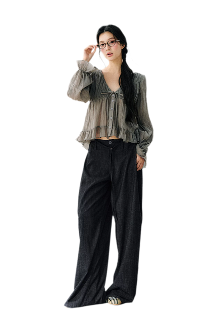 Faux Linen Wide Jeans