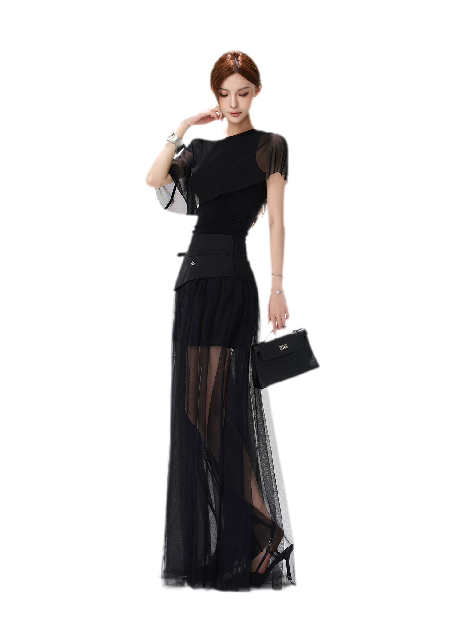 Sheer Layered Asymmetrical Maxi Skirt