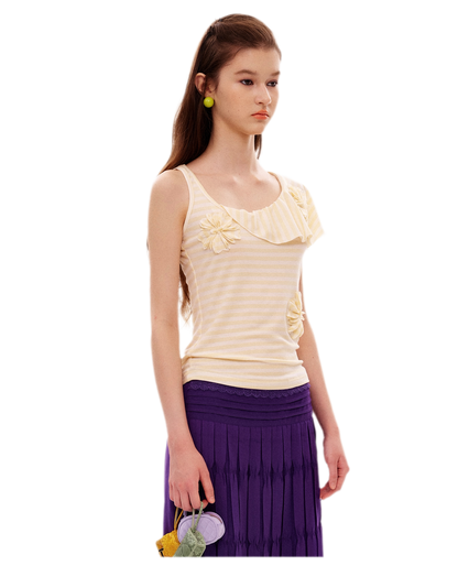 Dimensional Floral Asymmetric Tank Top