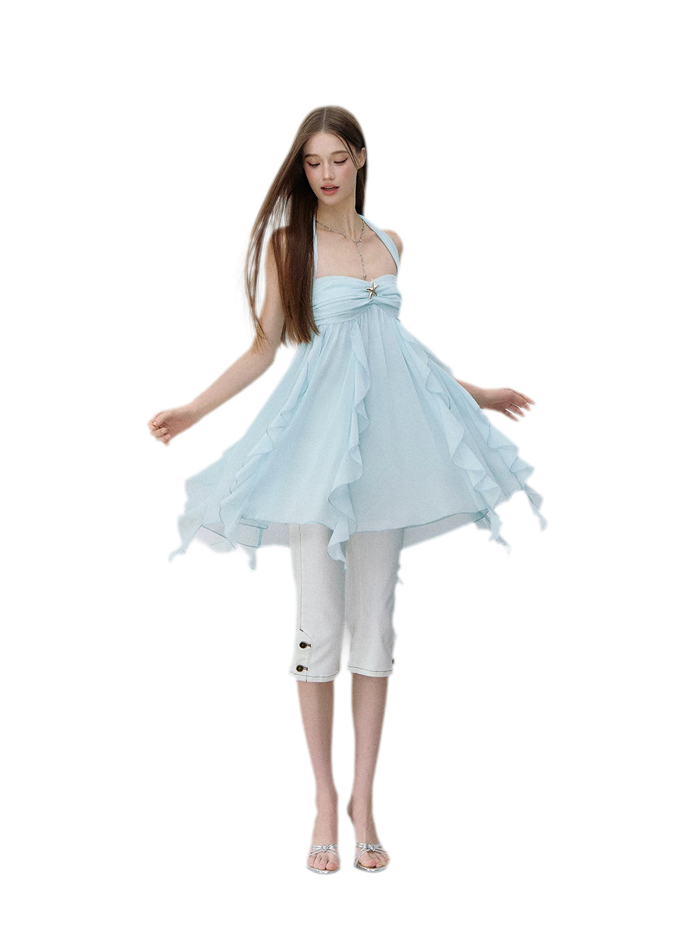 Starfish Ruffle Halter Dress