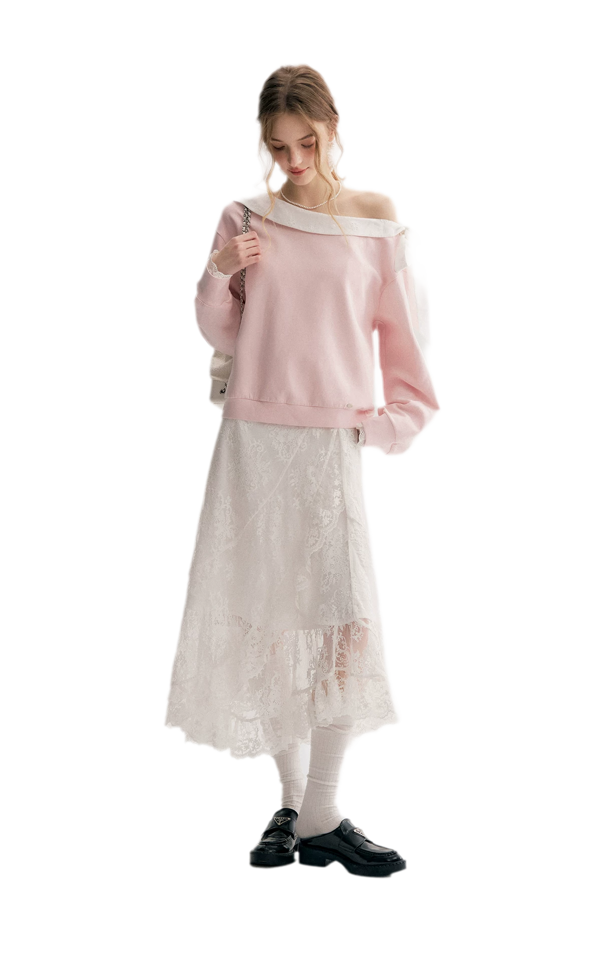Balletcore Lace Collar Sweatshirt