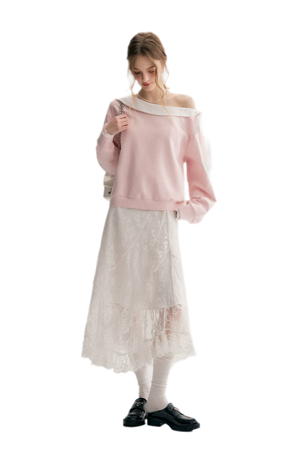 Balletcore Lace Collar Sweatshirt