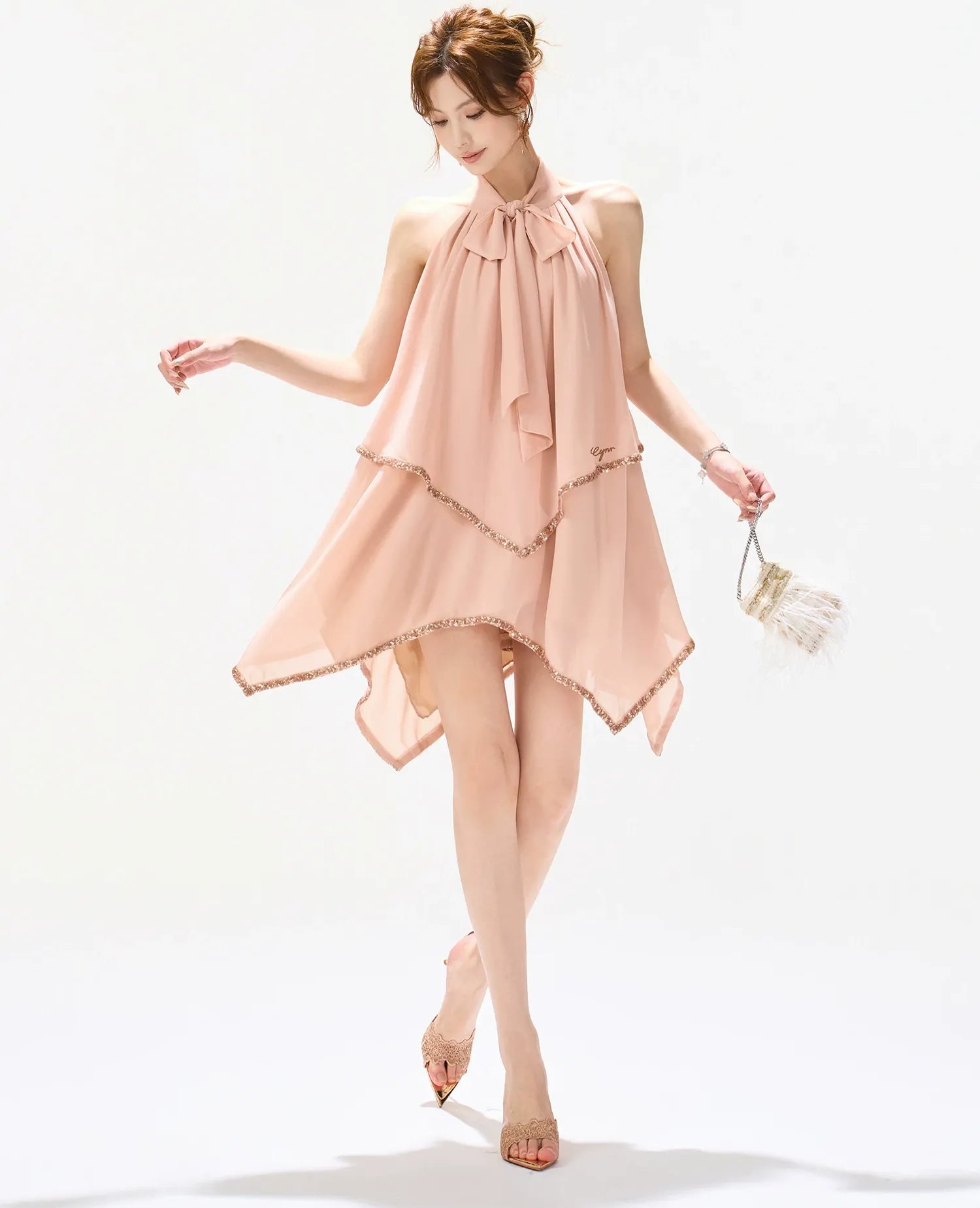 Sequin Backless Halter Dress