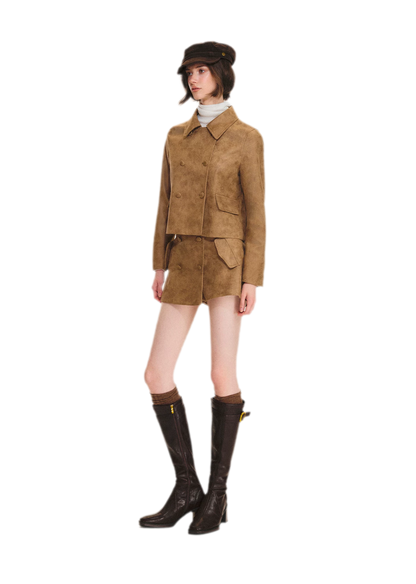 Distressed Leather Jacket Skort Set