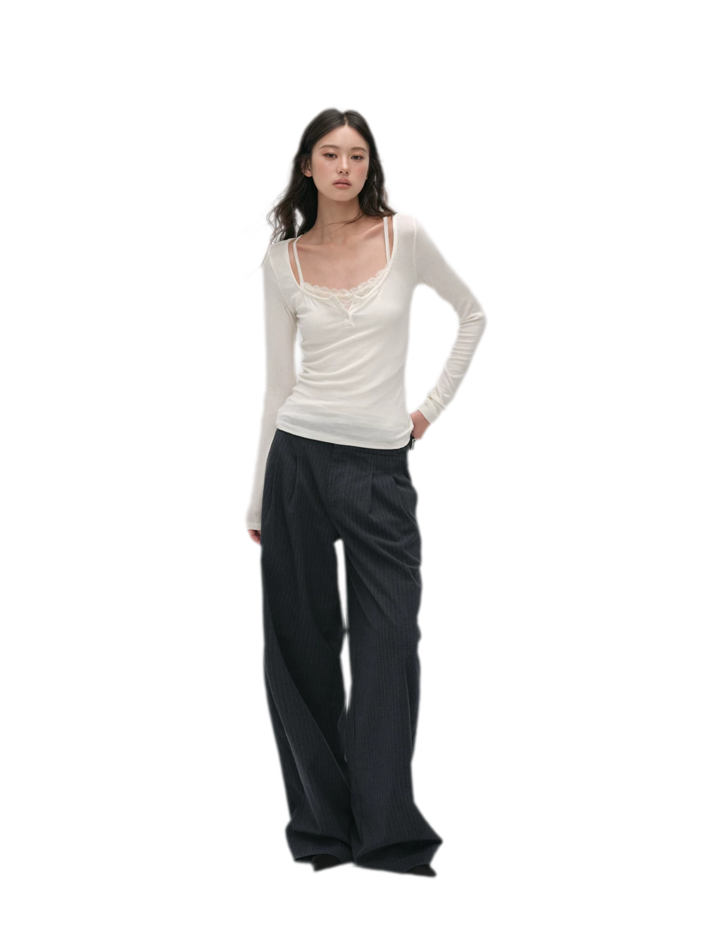 Pinstriped Pleated Wide-Leg Trousers