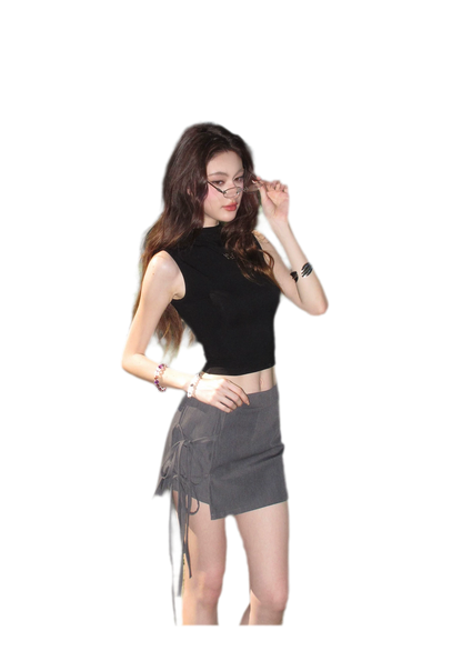 Grey Tie Low-Rise Skort