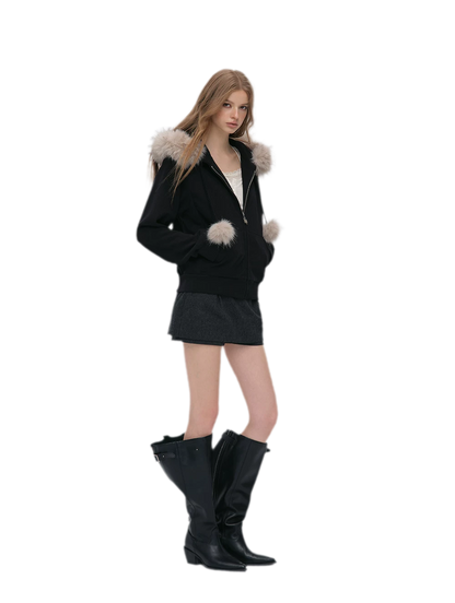 Contrast Fur Hooded Tracksuit