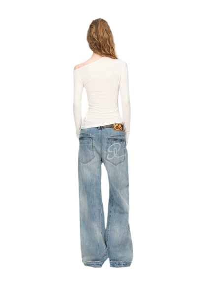 Gewassen vintage jeans met rechte pijpen
