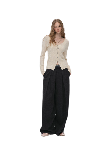 Brushed Cable-Knit Fitted Cardigan