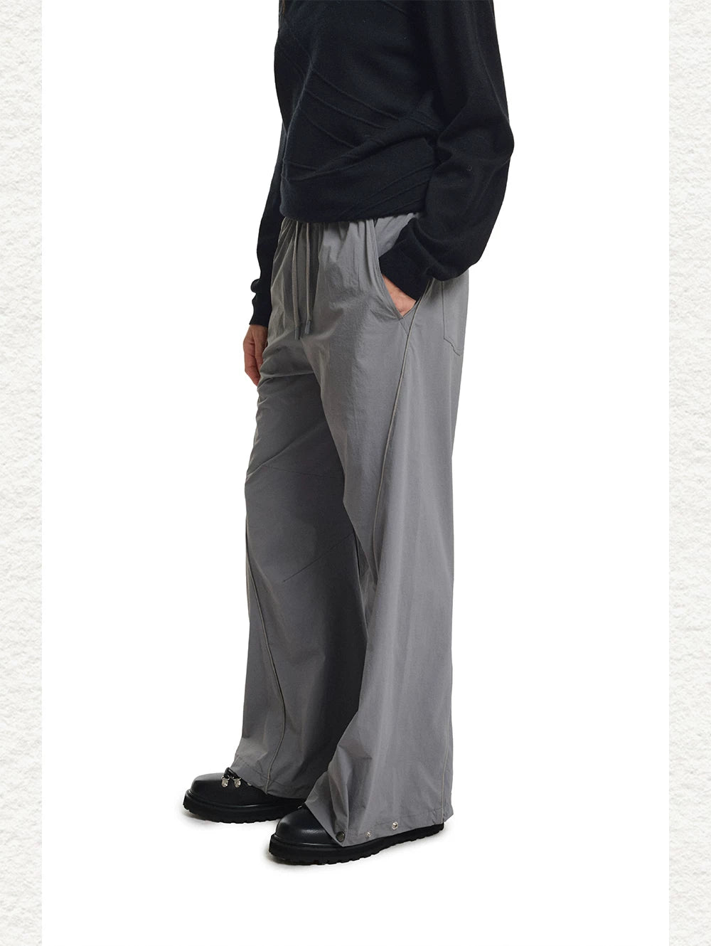 Shiny Panel Wide-Leg Nylon Pants