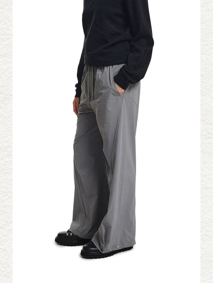 Shiny Panel Wide-Leg Nylon Pants