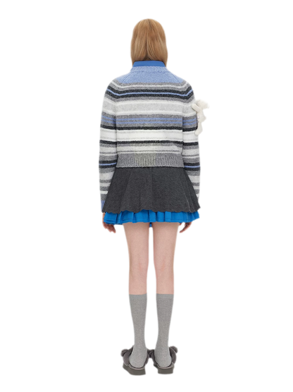 Color-Block Striped Fuzzy Sweater