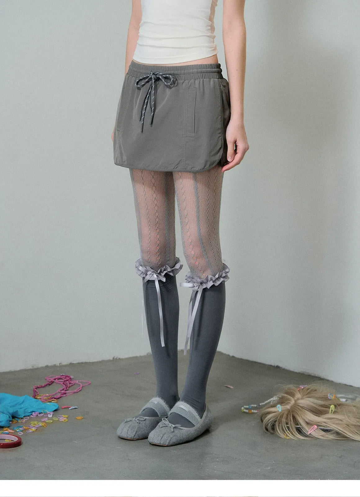 Nylon A-Line Mini Skirt