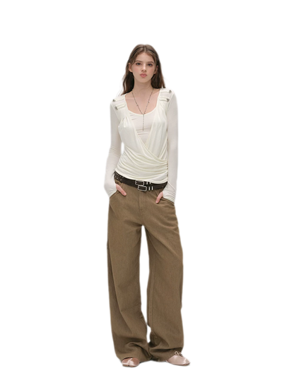 Enzyme-Washed Wide-Leg Utility Jeans
