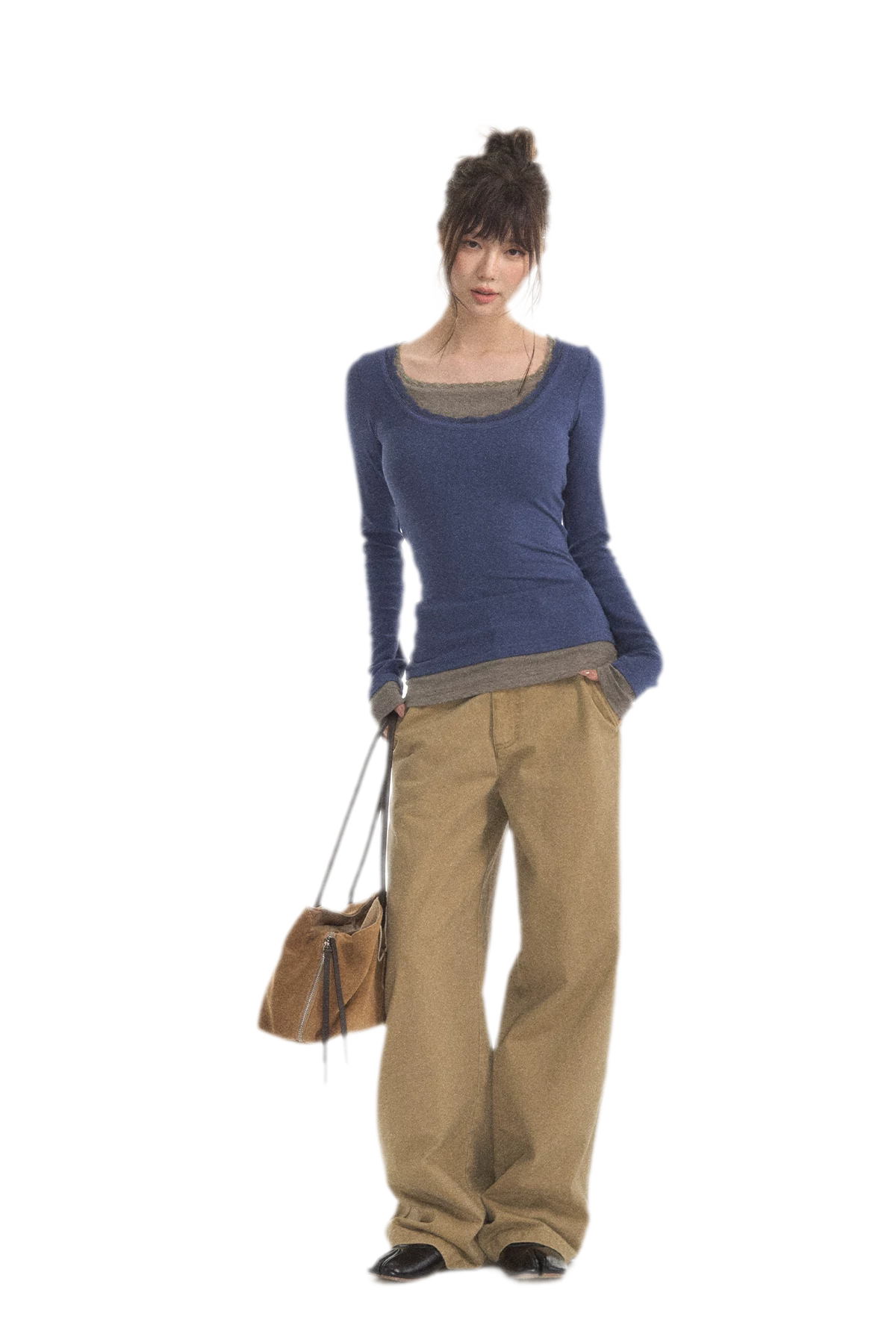 Mehrlagiges Stricktop mit Spitzenbesatz