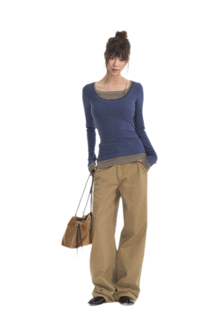 Mehrlagiges Stricktop mit Spitzenbesatz