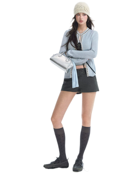 Fine Knit Contrast Trim Cardigan