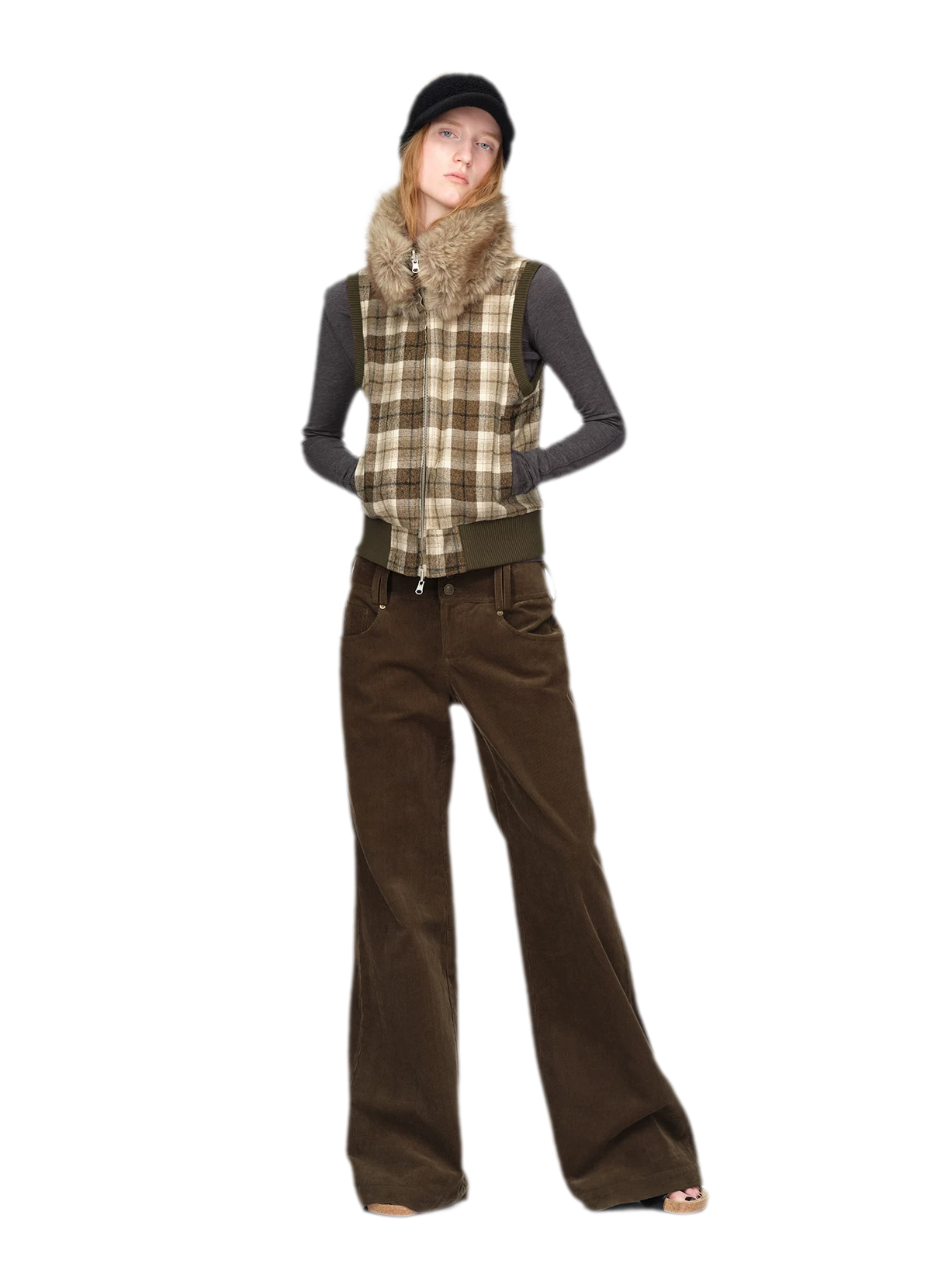 Washed Corduroy Wide-Leg Trousers