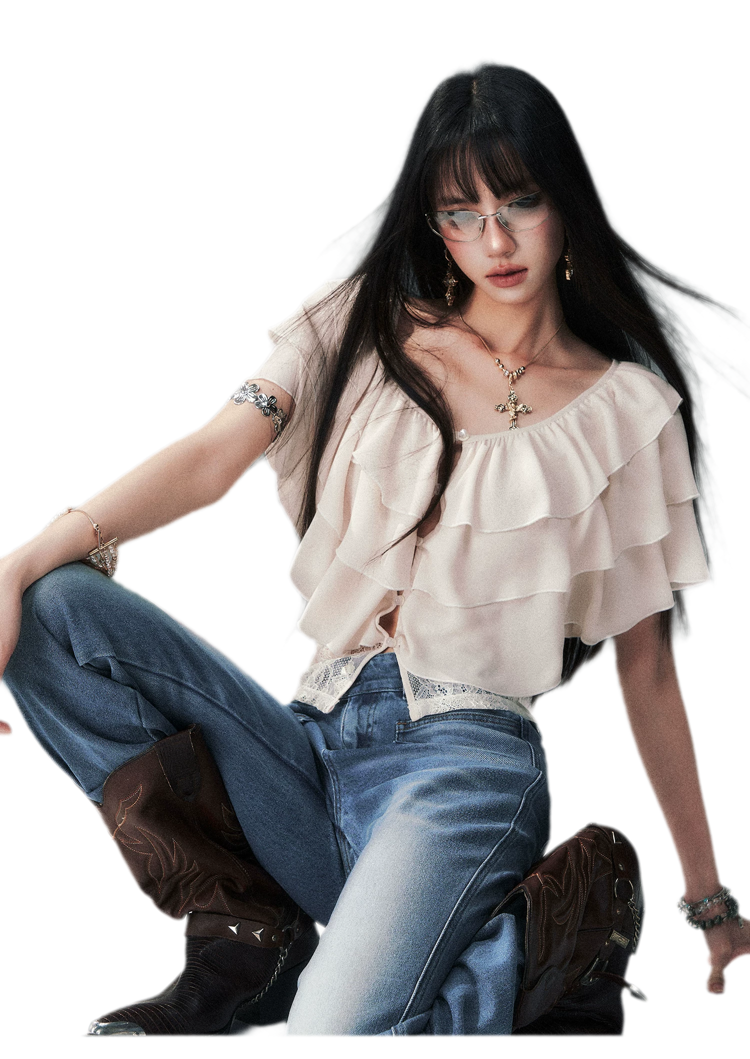 Milk Almond Ruffle Blouse