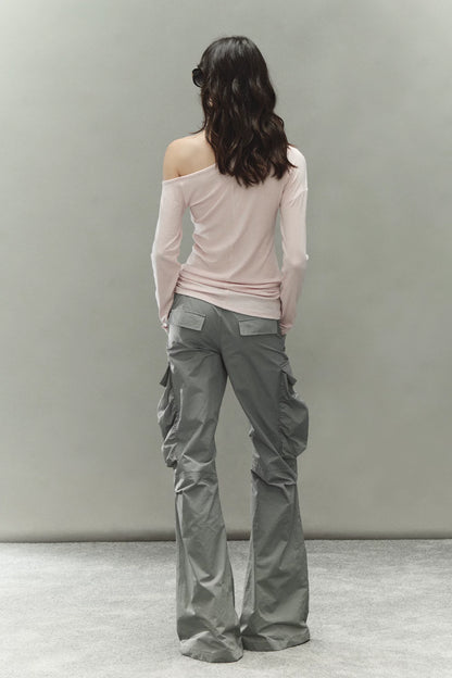 Printed Waistband Drawstring Multi-Pocket Low-Waist Cargo Pants