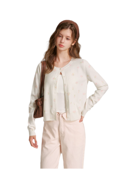 Tencel Wool Rose Print Cardigan
