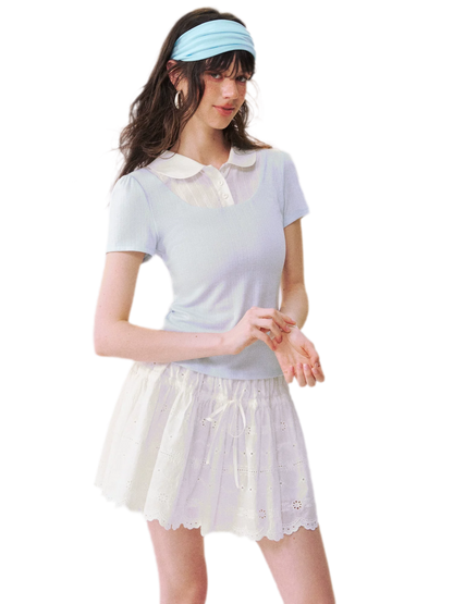 Faux Layered Collar T-Shirt