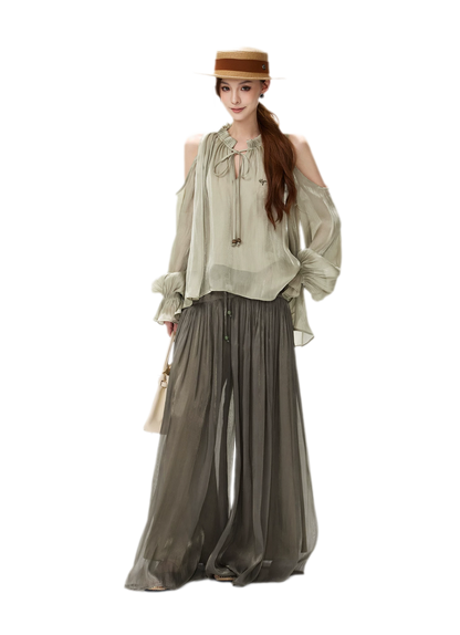Shimmering Ruffle Cold-Shoulder Blouse