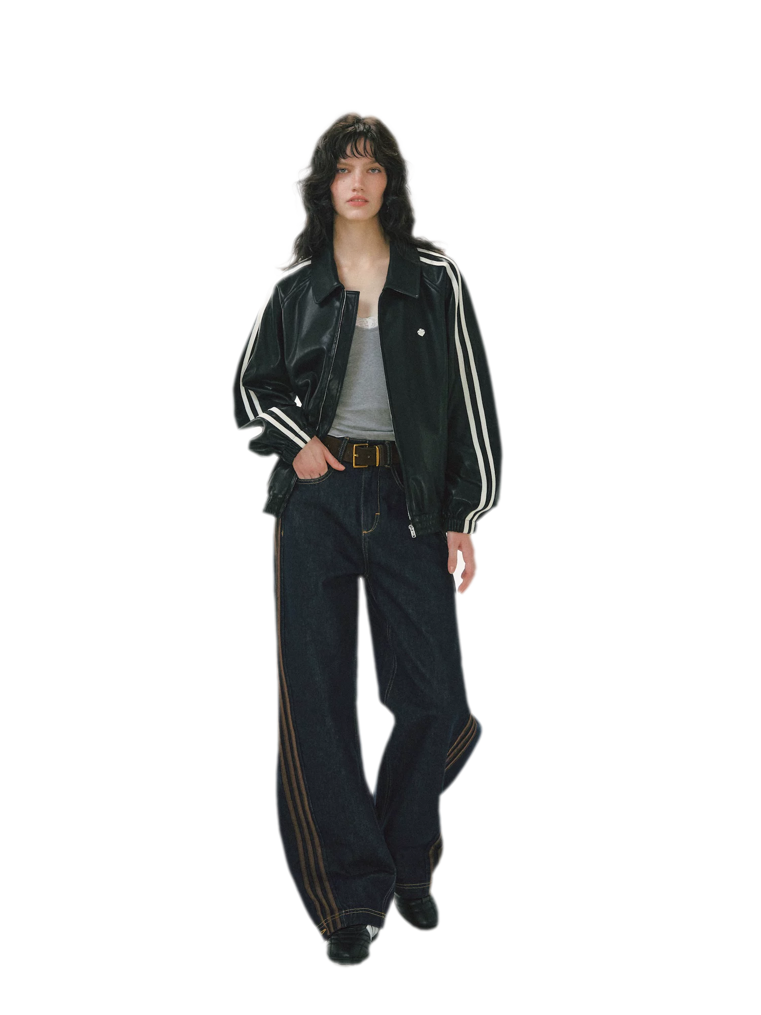 Contrast Panel Wide-Leg Jeans