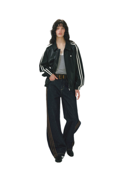 Contrast Panel Wide-Leg Jeans
