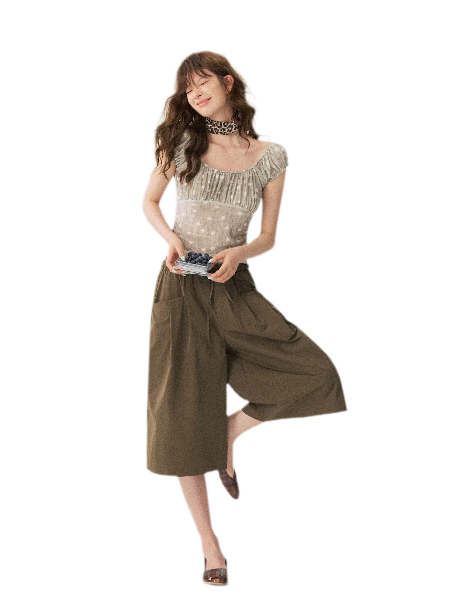 Polka Dot Ruched T-Shirt