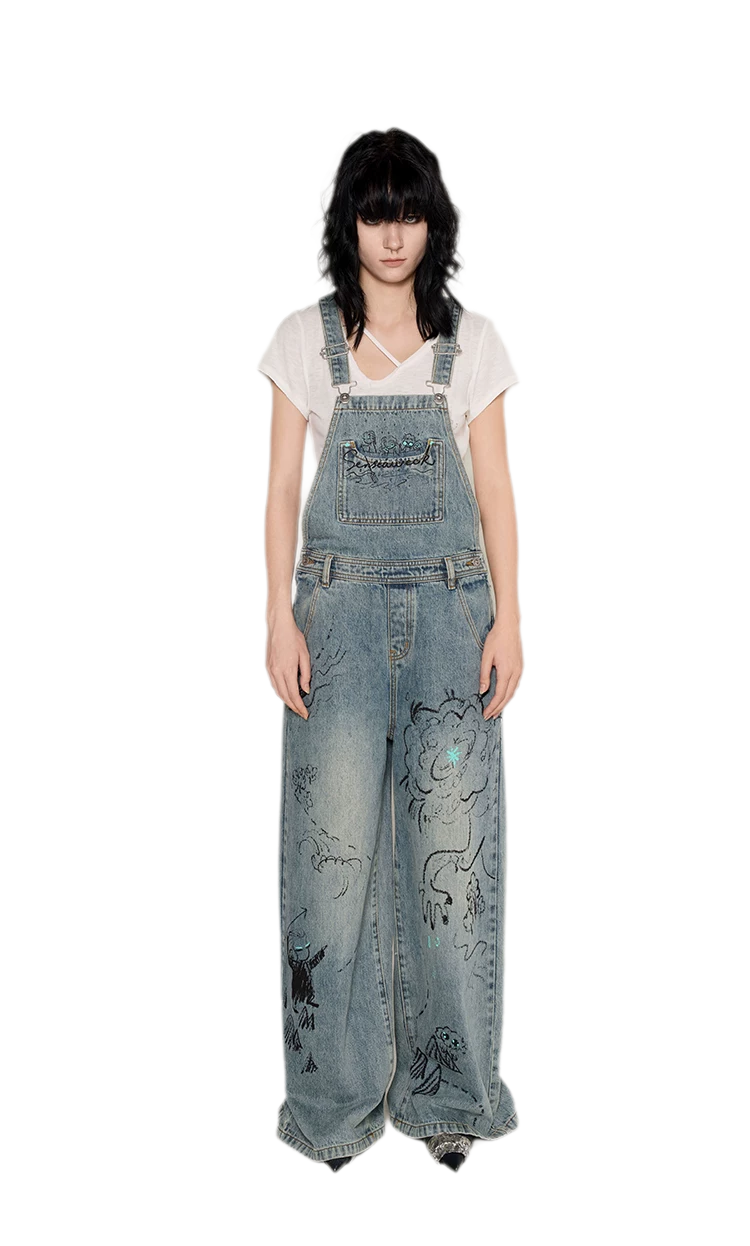 Graffiti Wide-Leg Overalls