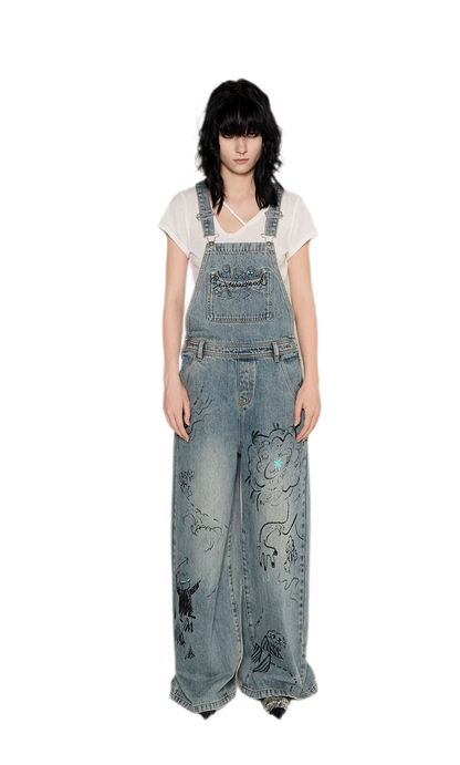 Graffiti Wide-Leg Overalls