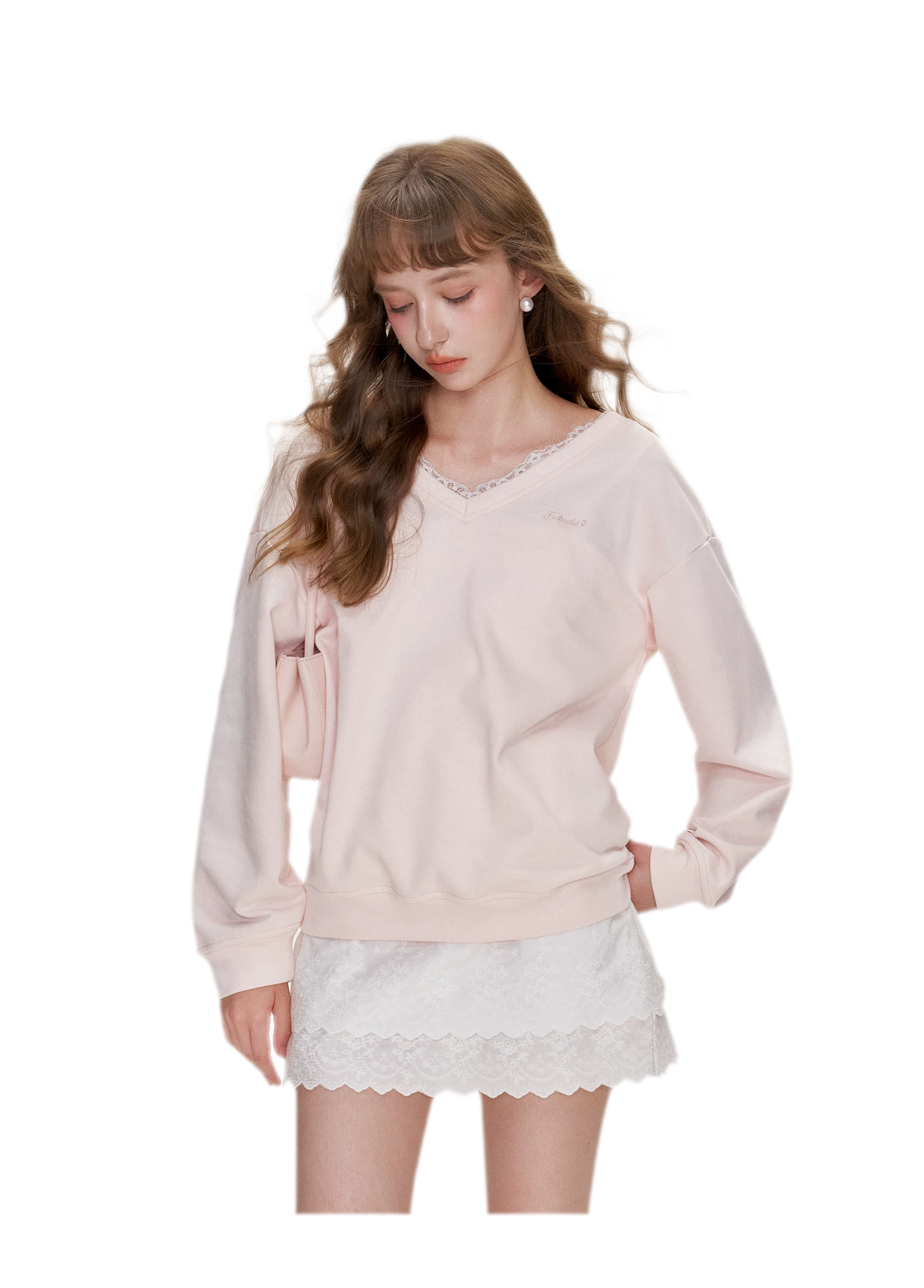 Lace Trim Back Cutout Pullover
