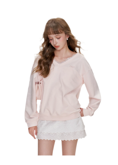 Lace Trim Back Cutout Pullover