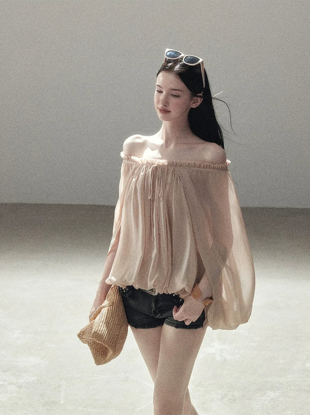 Crinkled Off-Shoulder Top